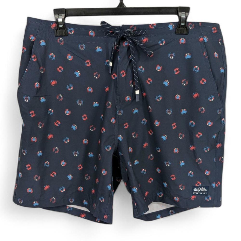 Salt Life Men's Get Crabby Drawstring Performance Walk Swim Shorts Navy 34